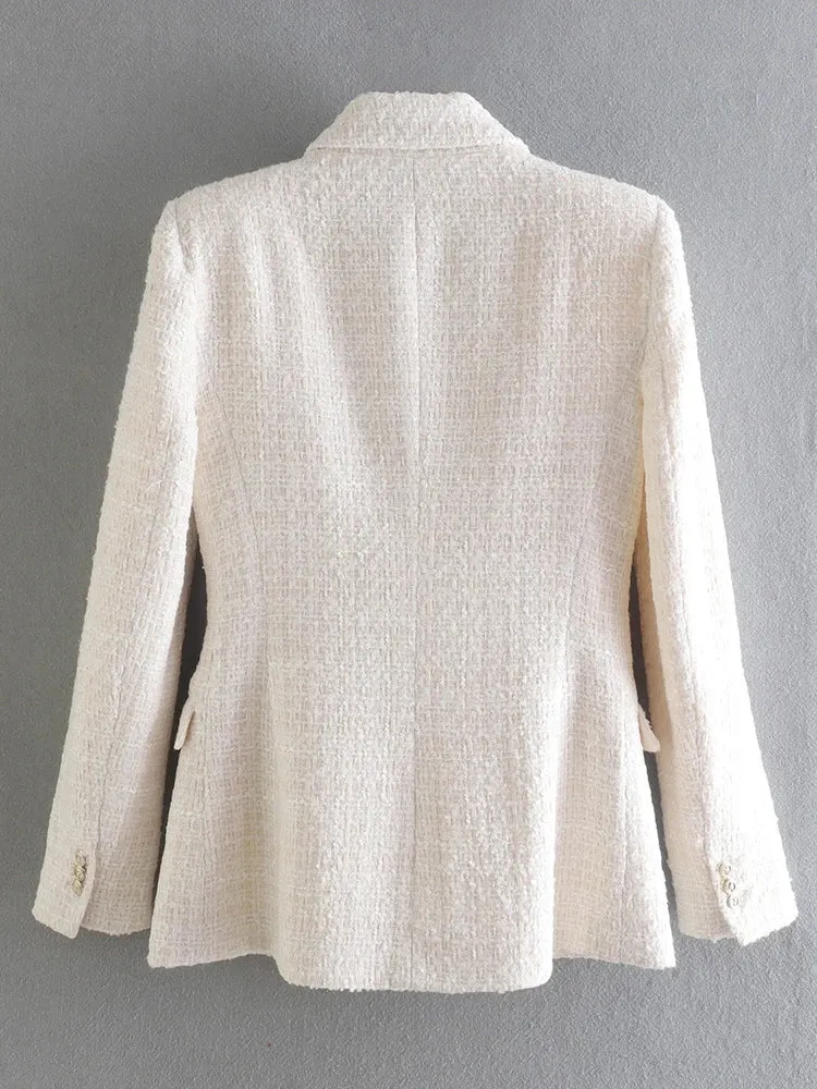 Double Breasted Buttons Tweed Blazer