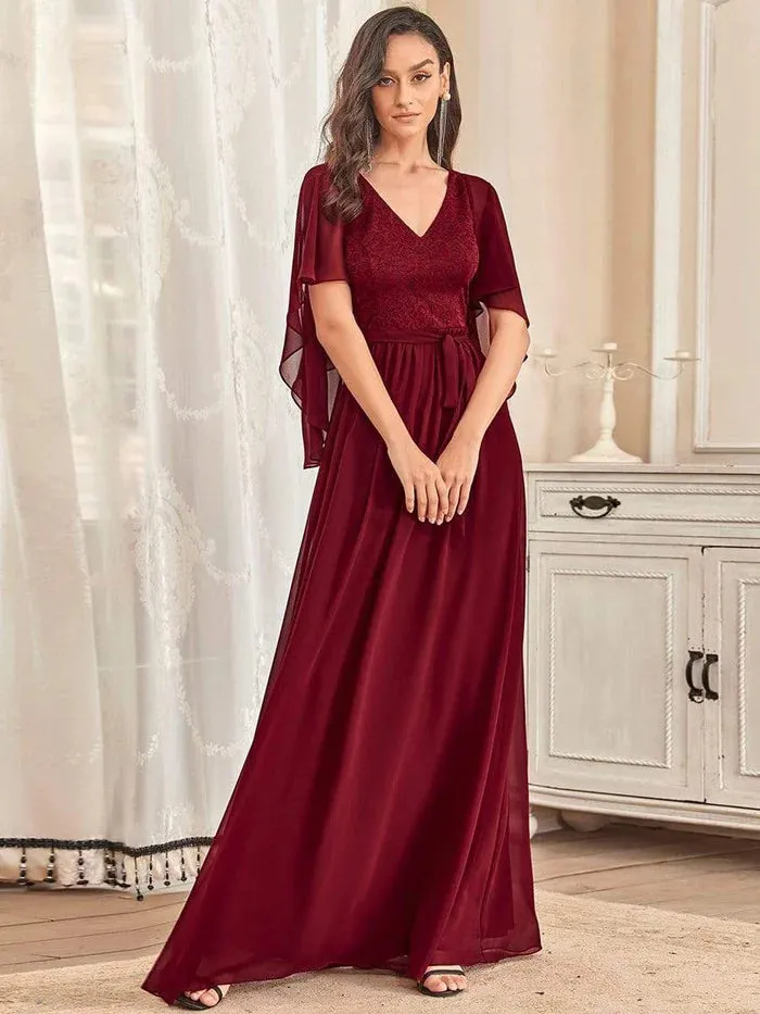 Elegant Deep V Neck Chiffon Maxi Evening Dress