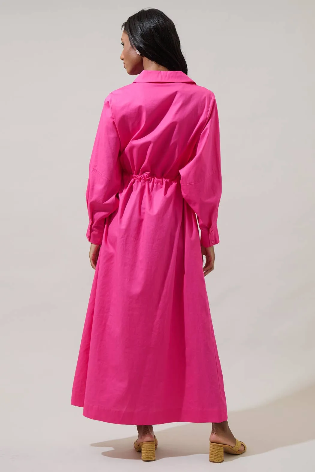 Faiza Dolman Sleeve Poplin Maxi Dress: Fuschia