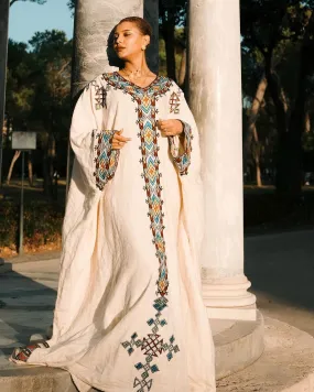 Relaxed Look with Habesha Dress: Multicolored Cross Stitched Traditional Ethiopian Dress for Everyday Look Habesha Kemis