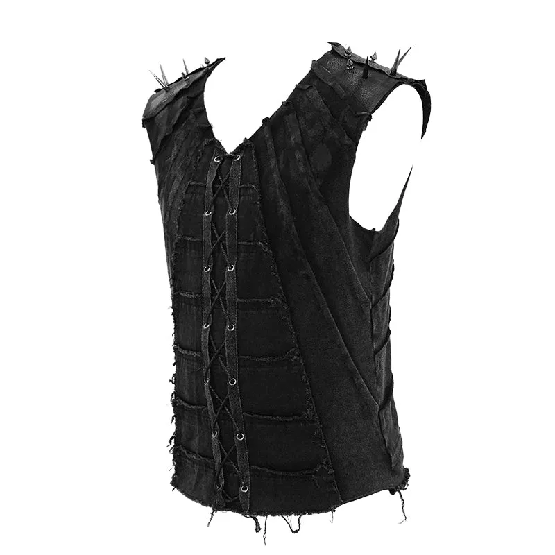 TT121 Summer punk rock patchwork unedged distressed men vest