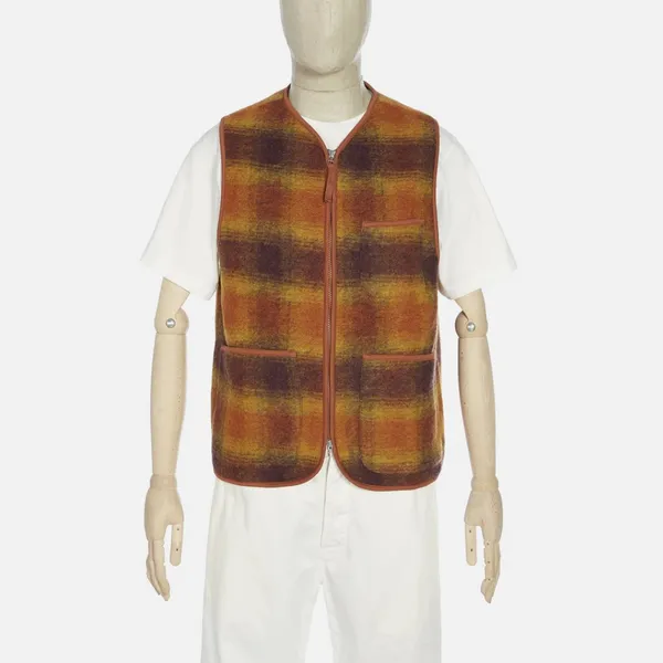 Universal Works Zip Gilet - Gold / Claret