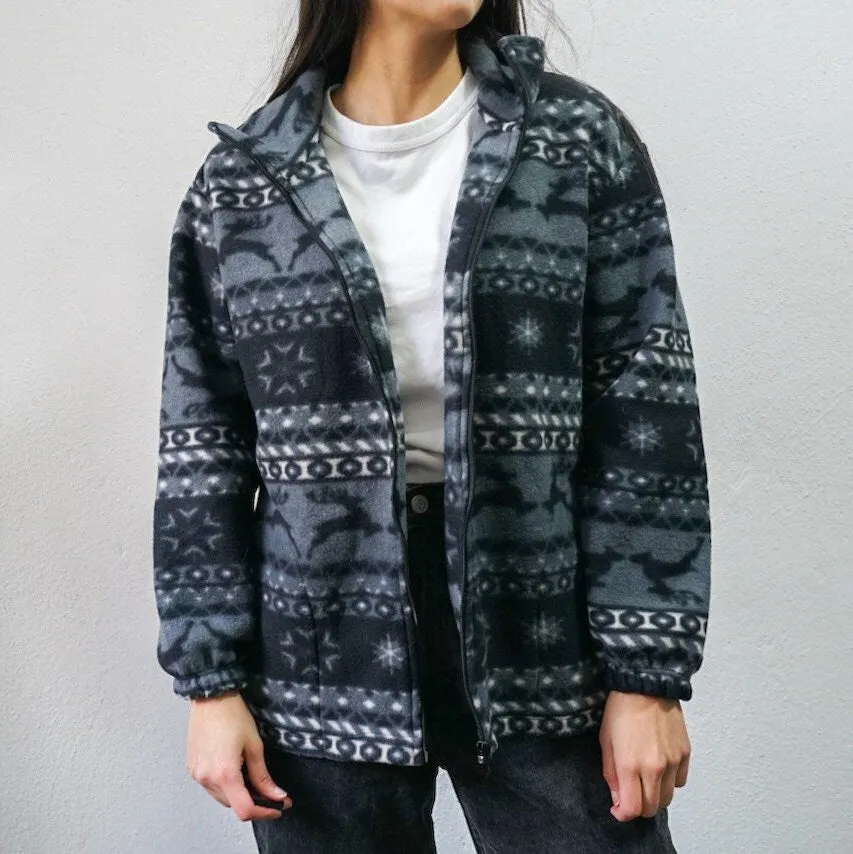 Vintage black grey Fleece Jacket size XS