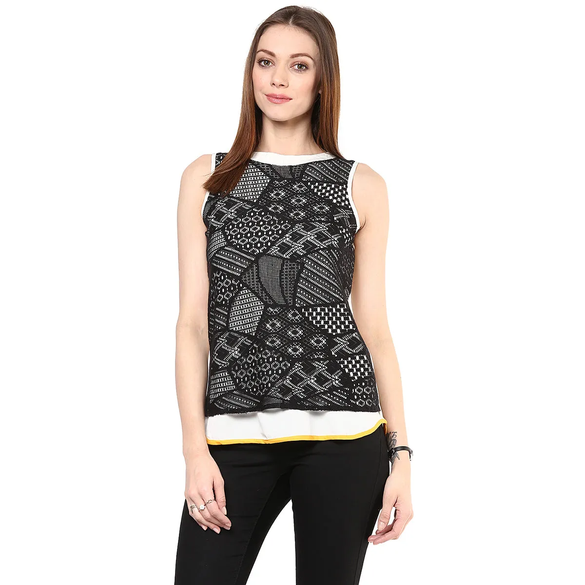 White Lace Boat Neck Top