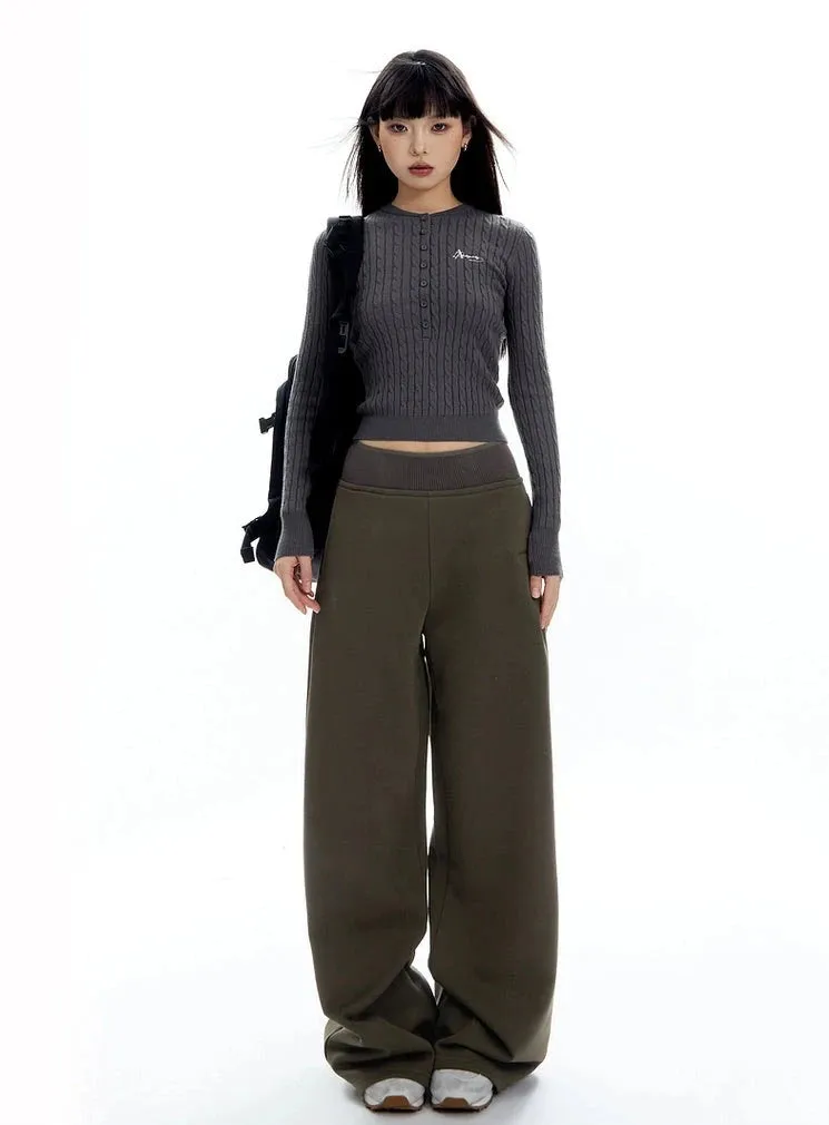 Wide-Leg Elastic High-Waistband Joggers