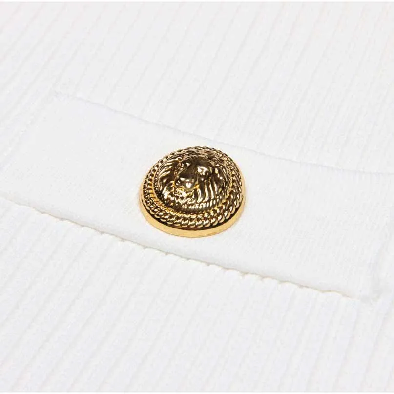 Women Knitted Mini Skirt Suit Button Embellished Two Pieces Set